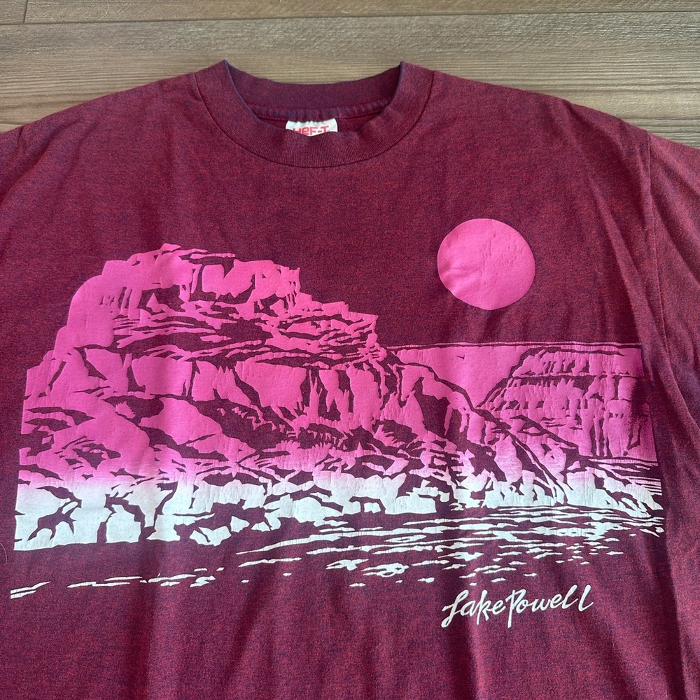 1980s Vintage Lake Powell Artistic Sunset Landscape Tee Shirt XL AOP - Picture 3 of 6